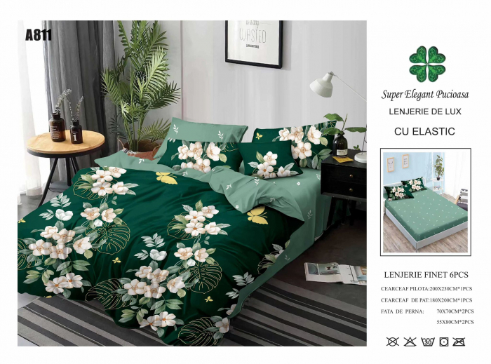 Lenjerie Din Finet Cu Elastic - Verde Inchis Floral [1]