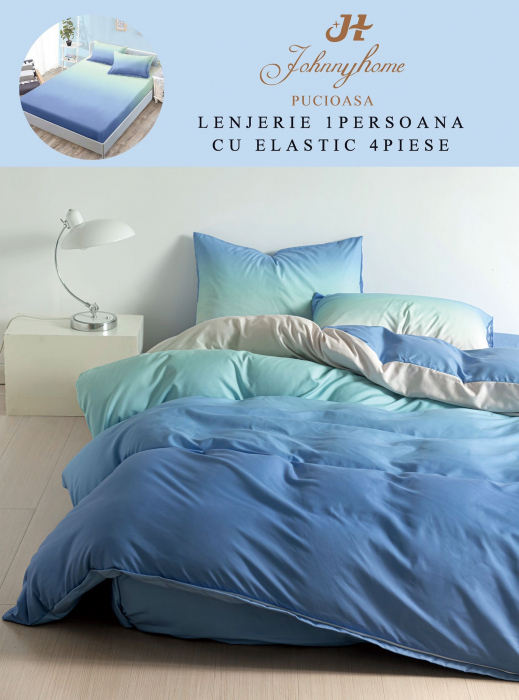 Lenjerie Din Finet Satinat 1 Persoana Cu Elastic - Bleu Degrade [1]