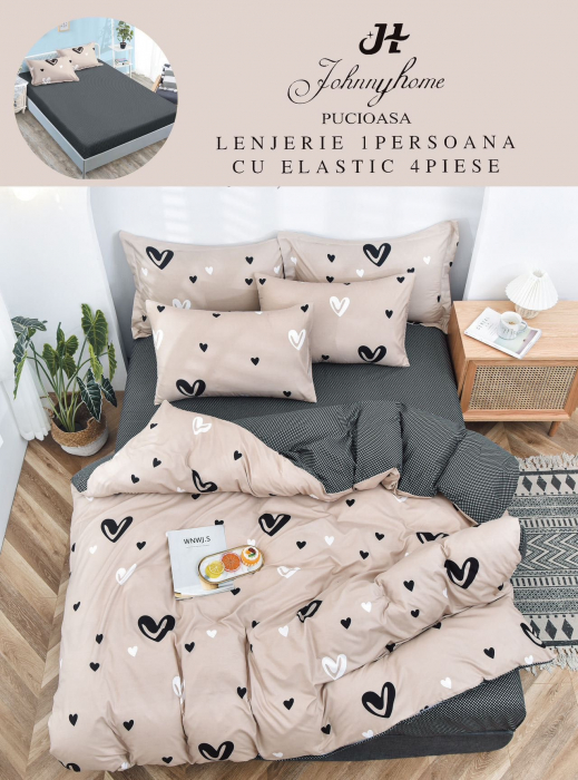 Lenjerie Din Finet Satinat 1 Persoana Cu Elastic - Inimioare [1]