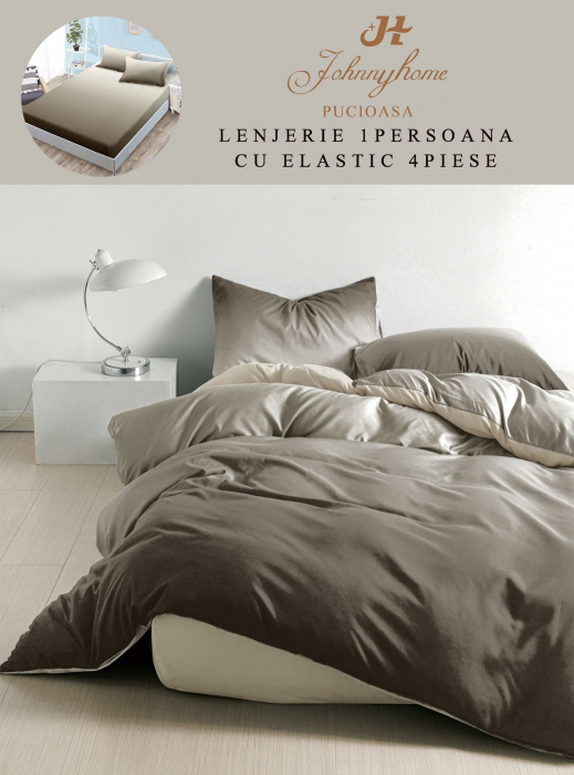 Lenjerie Din Finet Satinat 1 Persoana Cu Elastic - Kaki Degrade [1]