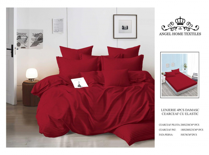 Lenjerie Din Finet Satinat Tip Damasc Cu Elastic - Bordo [1]