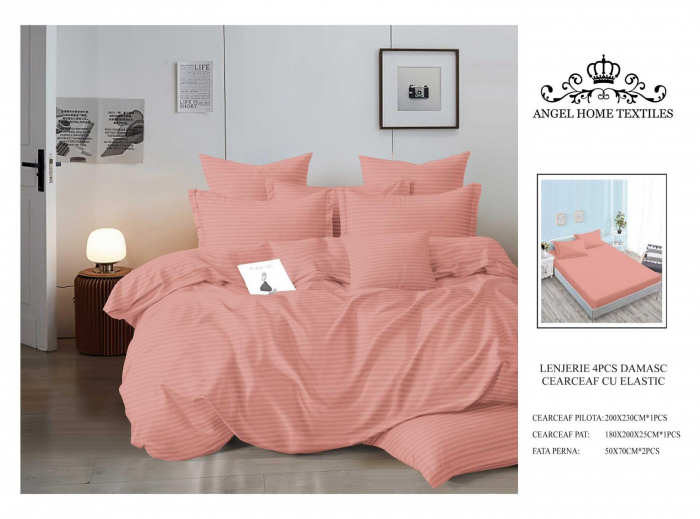 Lenjerie Din Finet Satinat Tip Damasc Cu Elastic - Roz [1]