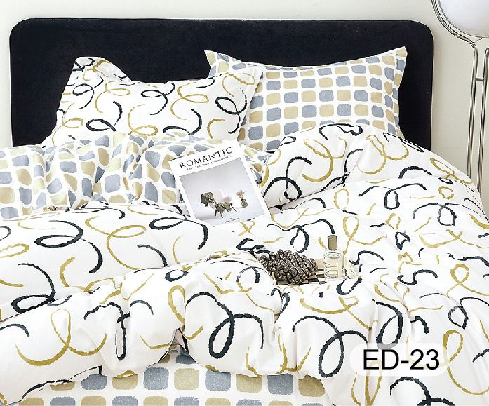 Lenjerii De Pat Din Bumbac Fin Superior Cu Elastic - Bucle Aurii Si Negre [1]