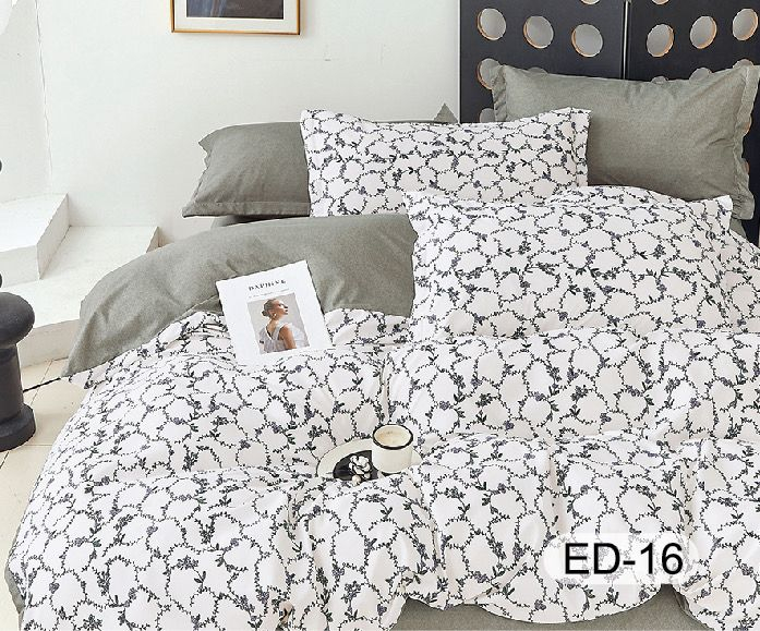 Lenjerii De Pat Din Bumbac Fin Superior Cu Elastic - Flori Monocrom [1]