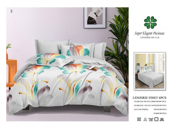 Lenjerii De Pat Din Finet 6 Piese - Flori Print [1]