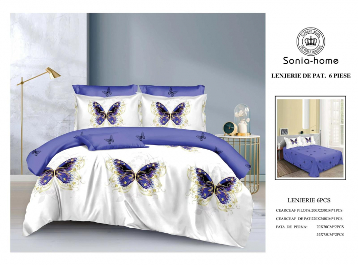 Lenjerii De Pat Din Finet 6 Piese - Fluturi Royal Mov [2]