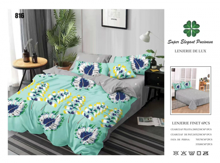 Lenjerii De Pat Din Finet 6 Piese - Frunze Tropicale [1]