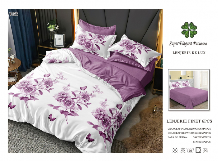 Lenjerii De Pat Din Finet 6 Piese - Mov Floral [1]