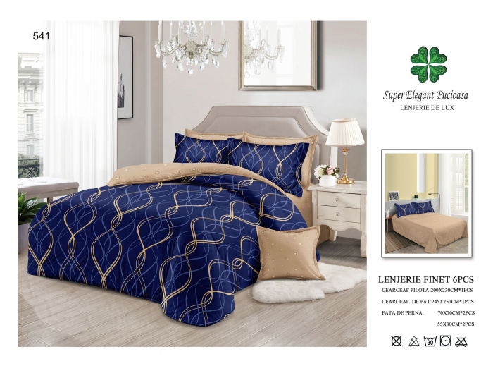Lenjerii De Pat Din Finet 6 Piese - Royal Blue Waves [1]