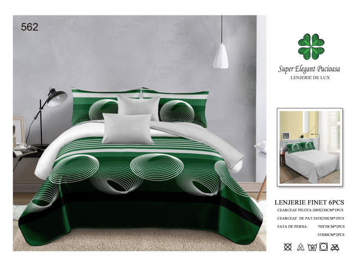 Lenjerii De Pat Din Finet 6 Piese - Verde Linii [1]