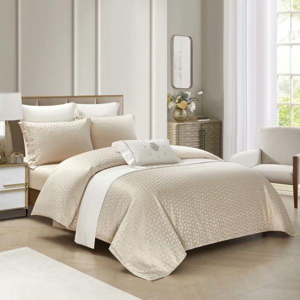 Lenjerii De Pat Din Satin Premium Cu Model Cu Elastic - Crem [1]