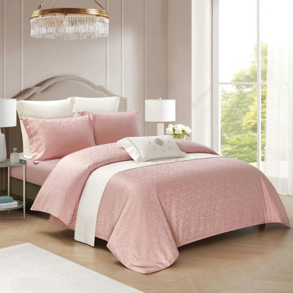 Lenjerii De Pat Din Satin Premium Cu Model Cu Elastic - Roz [1]
