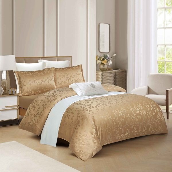 Lenjerii De Pat Din Satin Premium Cu Model Cu Elastic - Bej [1]