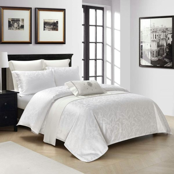 Lenjerii De Pat Din Satin Premium Cu Model Cu Elastic - Alb [1]