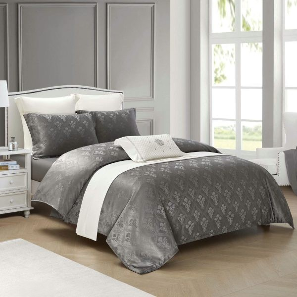 Lenjerii De Pat Din Satin Premium Cu Model Cu Elastic - Gri [1]