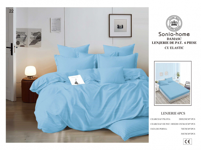 Lenjerii Din Bumbac Tip Damasc Cu Elastic - Bleu Deschis [1]