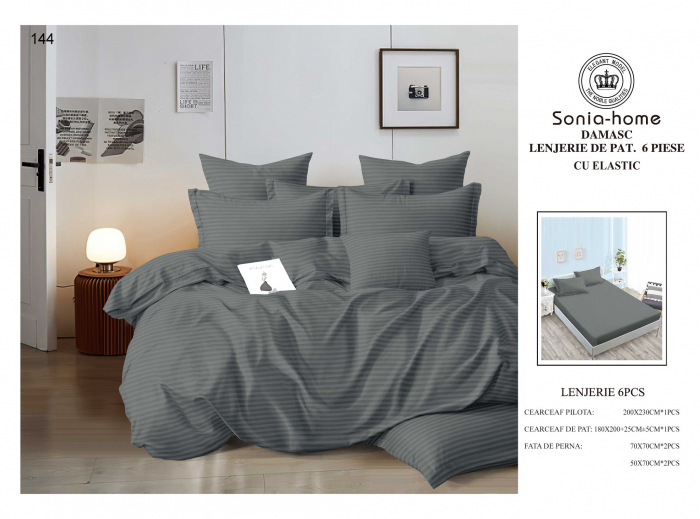 Lenjerii Din Bumbac Tip Damasc Cu Elastic - Gri Inchis [1]