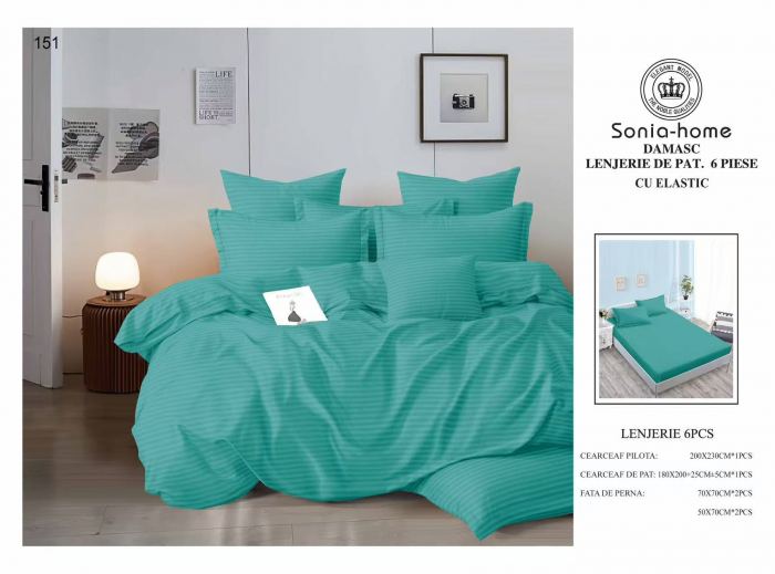 Lenjerii Din Bumbac Tip Damasc Cu Elastic - Verde Deschis [1]