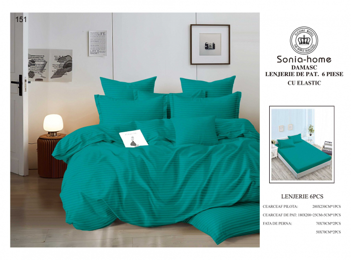 Lenjerii Din Bumbac Tip Damasc Cu Elastic - Turquoise [1]