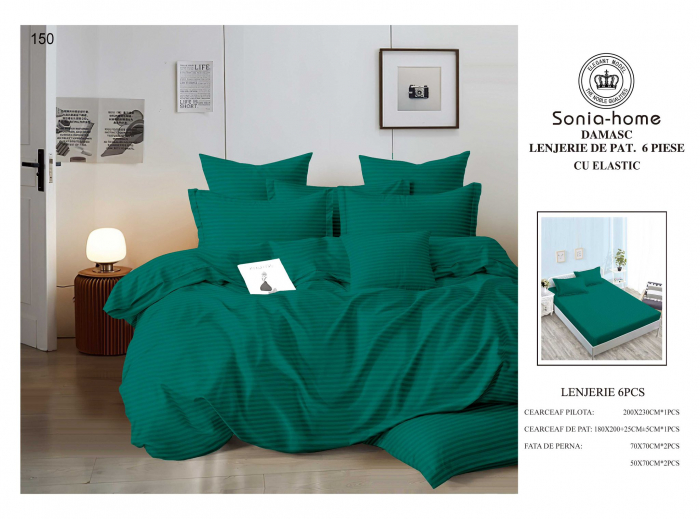 Lenjerii Din Bumbac Tip Damasc Cu Elastic - Verde [1]