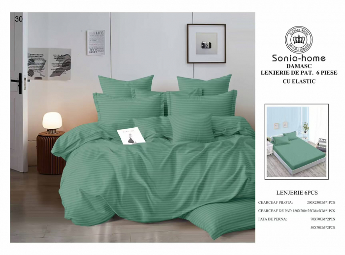 Lenjerii Din Bumbac Tip Damasc Cu Elastic - Verde Fistic [1]