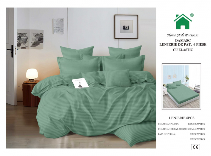 Lenjerii Din Finet Tip Damasc Cu Elastic - Verde Masliniu [1]