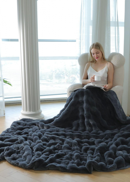 Patura Blanita Artificiala Rabbit Cu Fermoar - Gri Cenusiu [2]