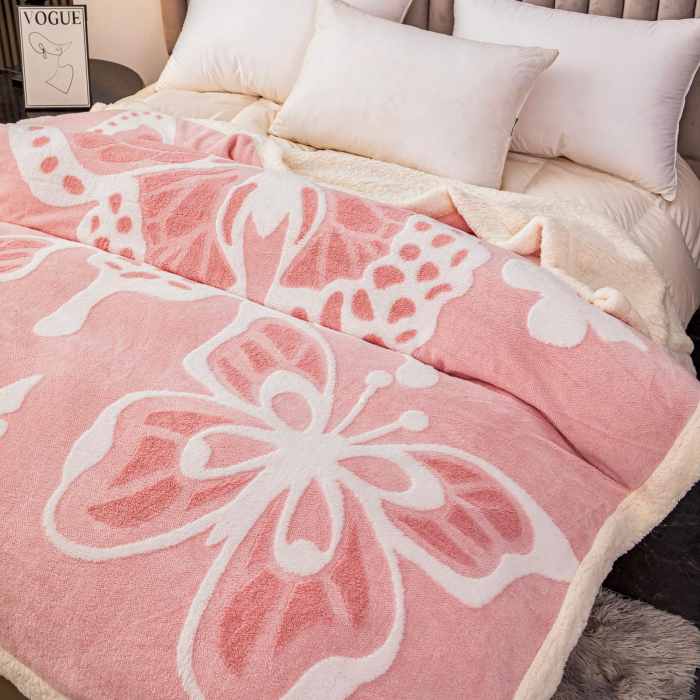 Patura Cocolino Blanita Alba Cu Imprimeu Fluturi 3D - Roz [1]