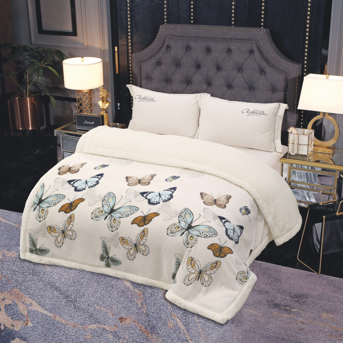 Patura Cocolino Cu Blanita Alba 200x230cm - Bej Cu Fluturasi [1]