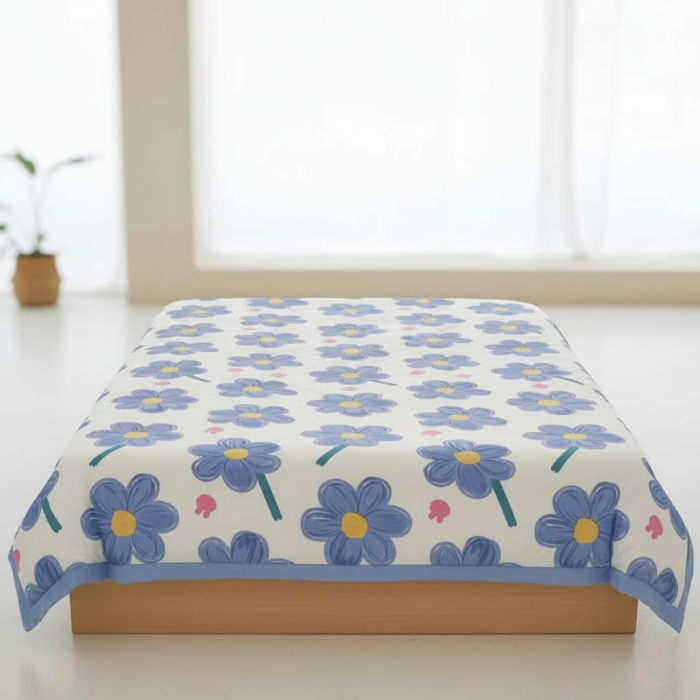 Patura Cocolino Grosime Medie 200x230cm - Alb Cu Flori Albastre [2]