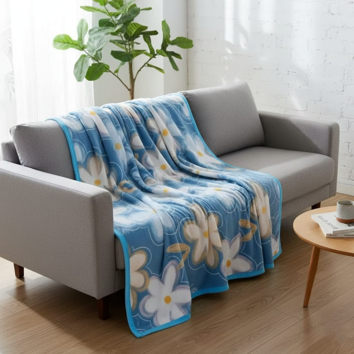 Patura Cocolino Grosime Medie 200x230cm - Albastra Cu Flori Albe [2]