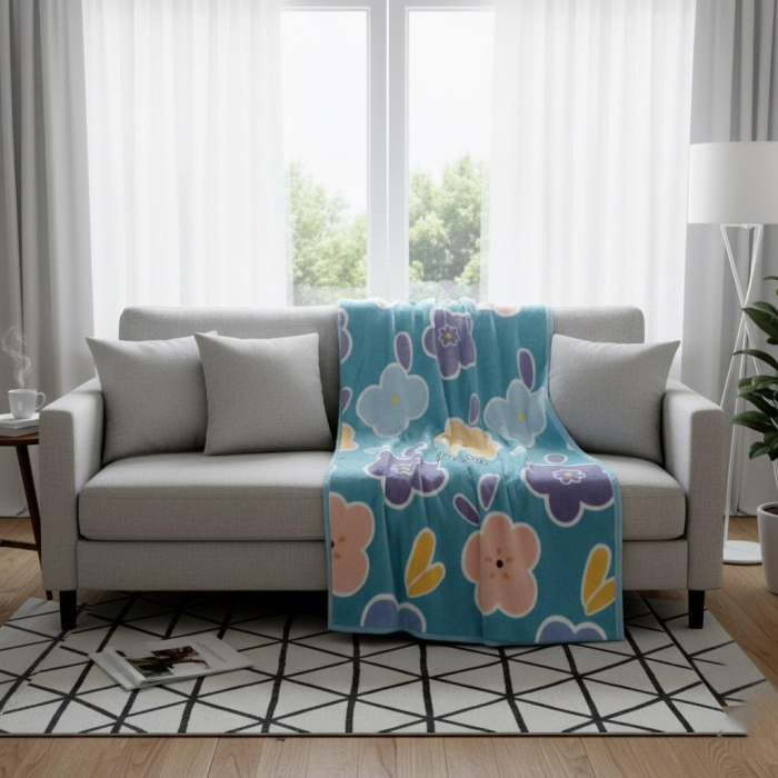 Patura Cocolino Grosime Medie 200x230cm - Albastru Cu Flori Colorate [2]