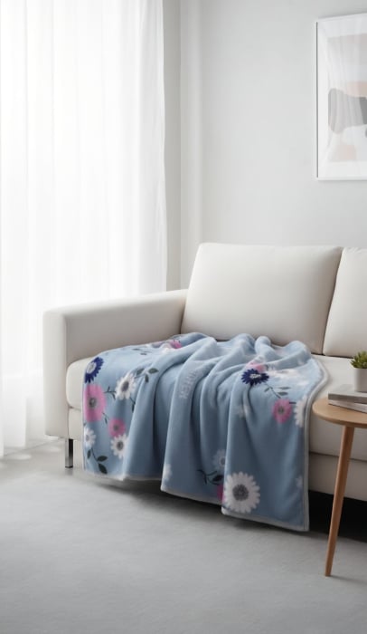 Patura Cocolino Grosime Medie 200x230cm - Albastru Cu Flori [2]