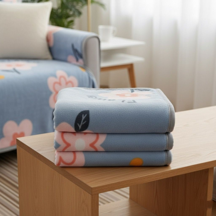 Patura Cocolino Grosime Medie 200x230cm - Bleu Cu Flori Si Inimioare [2]