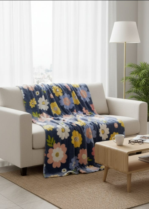 Patura Cocolino Grosime Medie 200x230cm - Bleumarin Cu Flori Colorate [2]