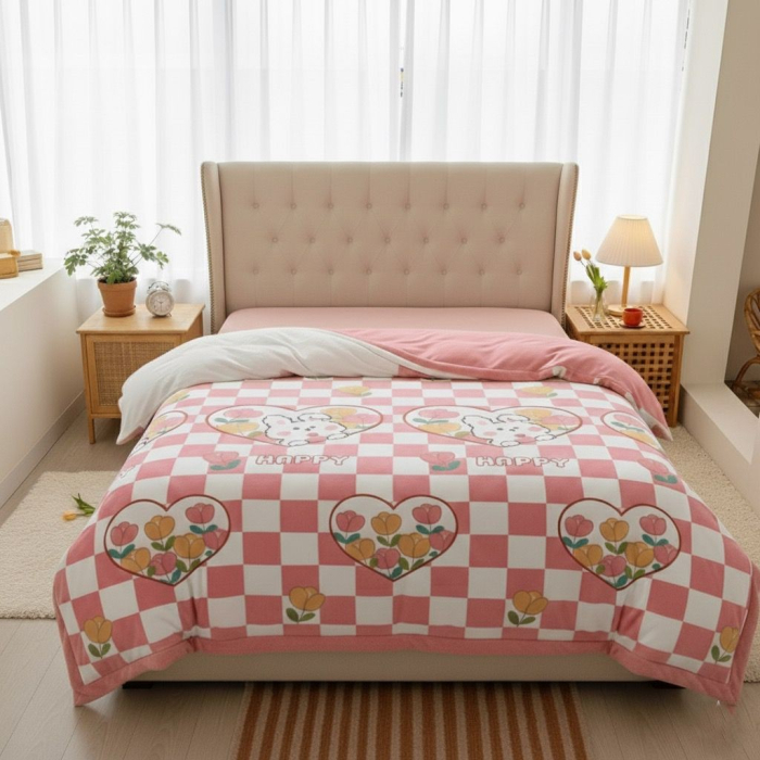 Patura Cocolino Grosime Medie 200x230cm - Carouri Roz Si Iepurasi [1]