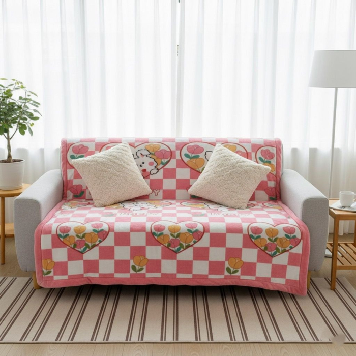 Patura Cocolino Grosime Medie 200x230cm - Carouri Roz Si Iepurasi [2]