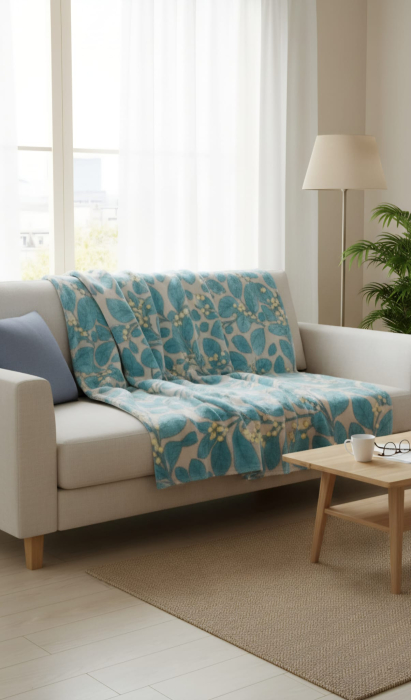 Patura Cocolino Grosime Medie 200x230cm - Frunze Albastre [2]