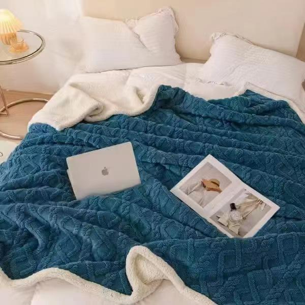 Patura Cocolino Imprimeu Tip Tricotat Cu Blanita - Albastru Regal [1]