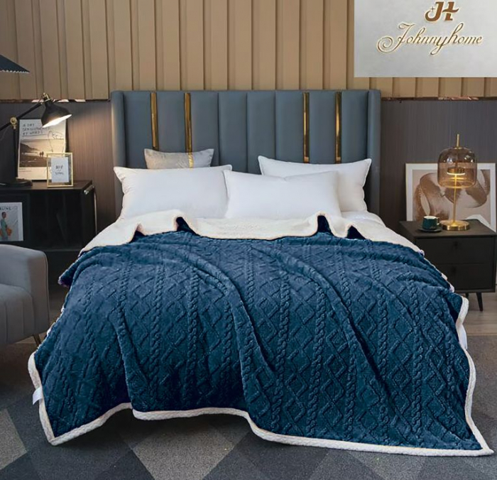 Patura Cocolino Imprimeu Tip Tricotat Cu Blanita - Albastru Regal [2]