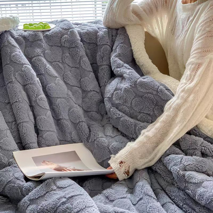 Patura Cocolino Imprimeu Tip Tricotat Cu Blanita - Gri Cu Inimioare [2]