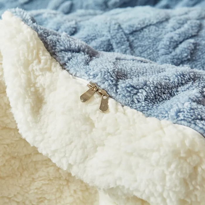 Patura Cocolino Imprimeu Tip Tricotat Cu Blanita Si Fermoar - Albastru [2]