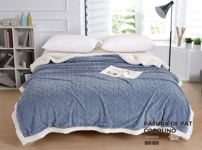 Patura Cocolino Imprimeu Tip Tricotat Cu Blanita Si Fermoar - Albastru [3]