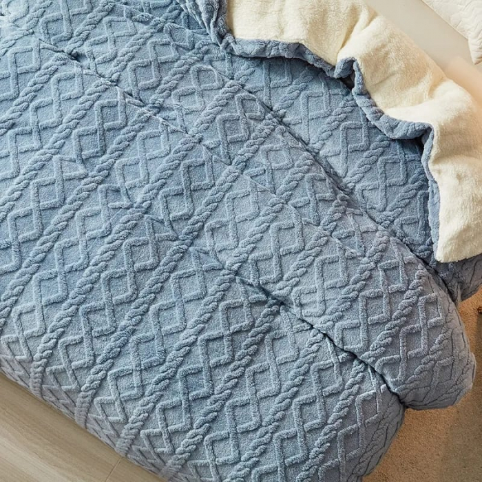 Patura Cocolino Imprimeu Tip Tricotat Cu Blanita Si Fermoar - Albastru [5]