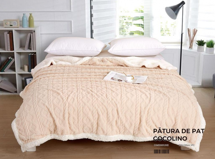 Patura Cocolino Imprimeu Tip Tricotat Cu Blanita Si Fermoar - Crem [6]