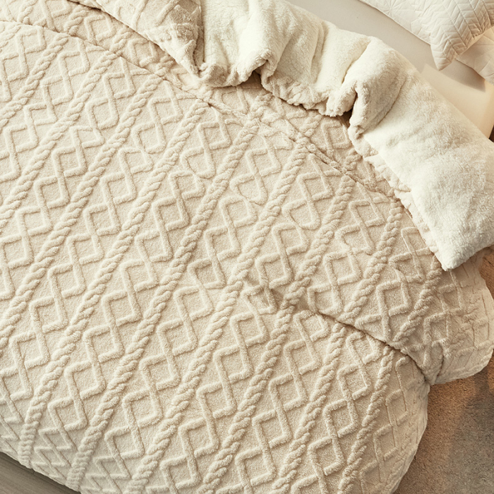 Patura Cocolino Imprimeu Tip Tricotat Cu Blanita Si Fermoar - Crem [4]