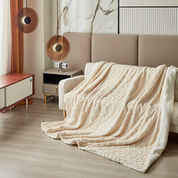 Patura Cocolino Imprimeu Tip Tricotat Cu Blanita Si Fermoar - Crem [3]