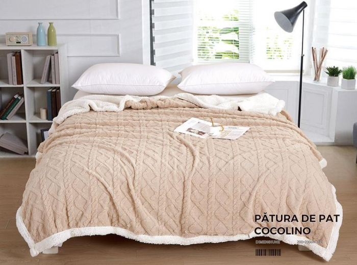 Patura Cocolino Imprimeu Tip Tricotat Cu Blanita Si Fermoar - Bej [2]