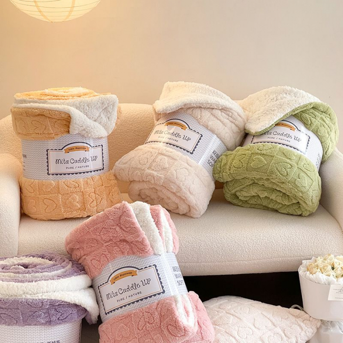 Patura Cocolino Imprimeu Tip Tricotat Cu Blanita - Verde Cu Inimioare [2]