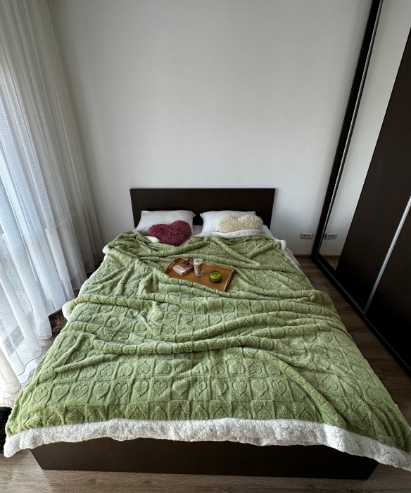 Patura Cocolino Imprimeu Tip Tricotat Cu Blanita - Verde Cu Inimioare [3]